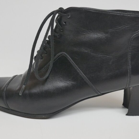 Robert Clergerie Black Butter Leather Lace-Up Ankle Boots Almond Toe France - Picture 2 of 16